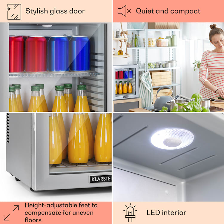 Mini frigorífico Brooklyn 24 porta de vidro LED prateleiras 24 L | Prata Metalizada