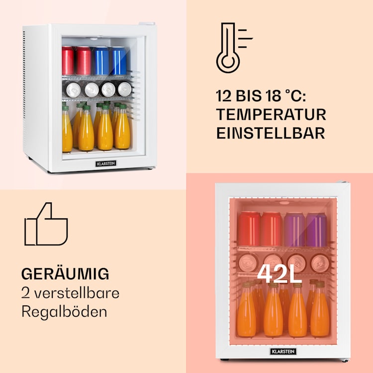 Brooklyn 42 Mini-Kühlschrank Glastür LED Ablage 42 Ltr | Weiß