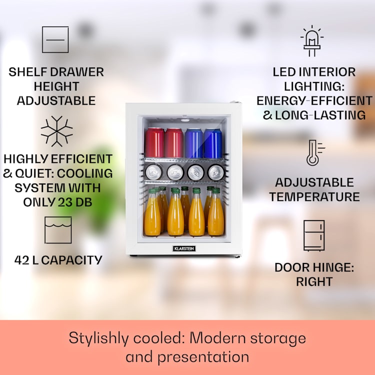 Brooklyn 42, мини хладилник, със стъклена врата, LED осветление, рафтове 