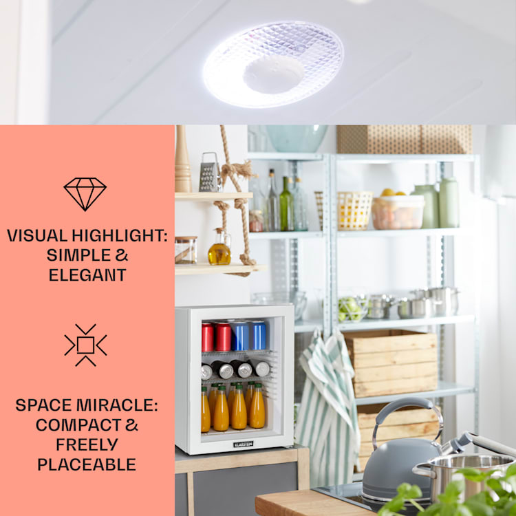 Brooklyn 42, мини хладилник, със стъклена врата, LED осветление, рафтове 