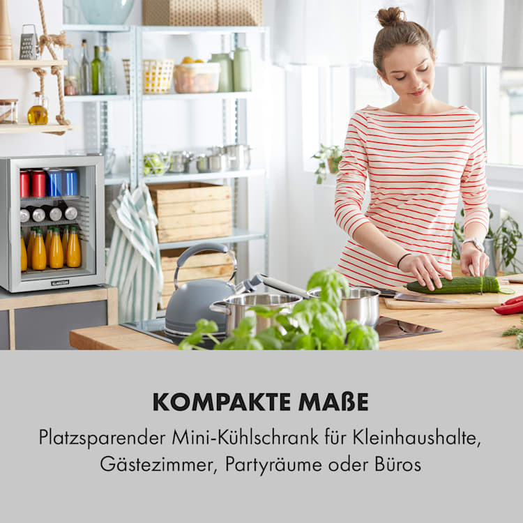 Brooklyn 42 Mini-Kühlschrank Glastür LED Ablage 42 Ltr | Silber