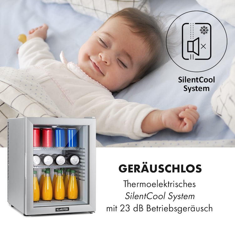 Brooklyn 42 Mini-Kühlschrank Glastür LED Ablage 42 Ltr | Silber