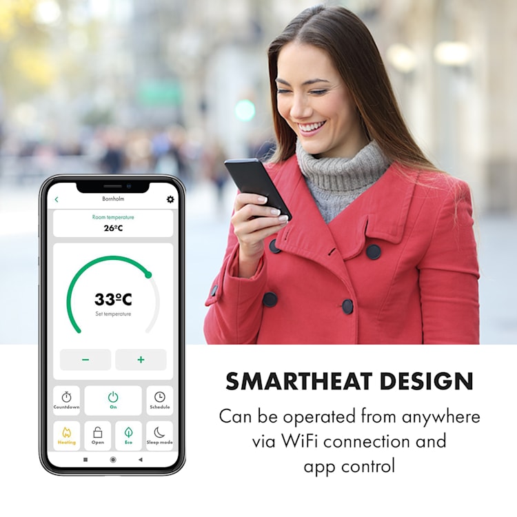 Bornholm Single Smart, grzejnik konwekcyjny, 1000 W, sterowanie przy użyciu aplikacji, czarny