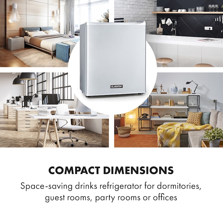 Happy Hour 23, minibár, 23 l, 5 - 15 °C, G energiaosztály, csendes, 23 dB, LED világítás, ezüst 23 Ltr | Ezüst