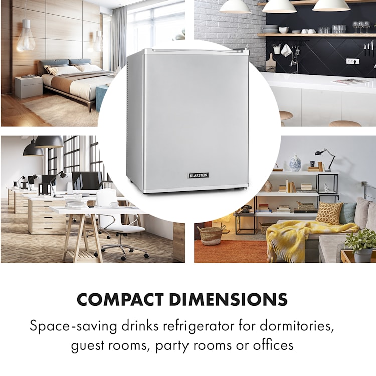 Happy Hour 40, mini lodówka, 40 l, 5-15°C, cicha 23 dB, oświetlenie LED 40 Ltr | Srebrny Metal