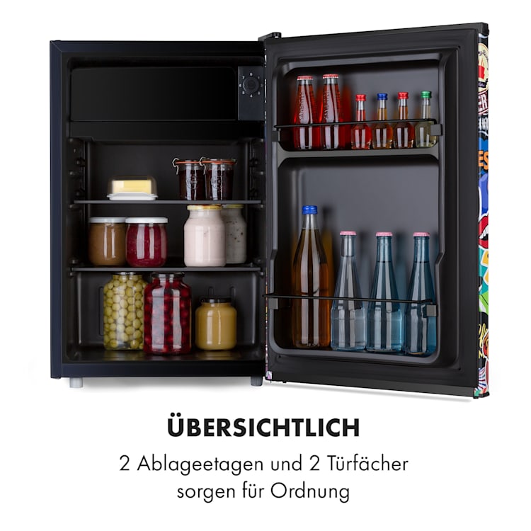 Cool Vibe 70+ Kühlschrank 72 Liter 2 Böden Stickerbomb-Style 70 Ltr