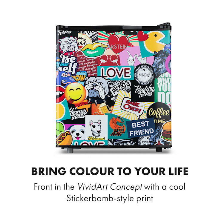 Cool Vibe 46+, hűtőszekrény, F, 46 literes, VividArt Concept, stickerbomb stílus 48 Ltr