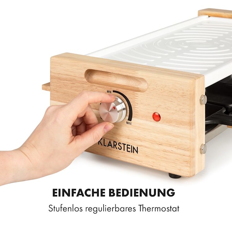 Chateaubriand Nuovo Raclette 1200W Aluminium 8 Personen Holz-Dekor Grillplatte (weiß) | 8 Raclette Pfännchen