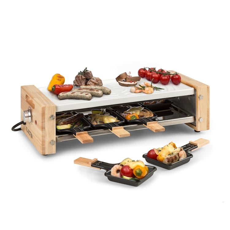 Chateaubriand Nuovo Raclette 1200W Aluminium 8 Personen Holz-Dekor Grillplatte (weiß) | 8 Raclette Pfännchen