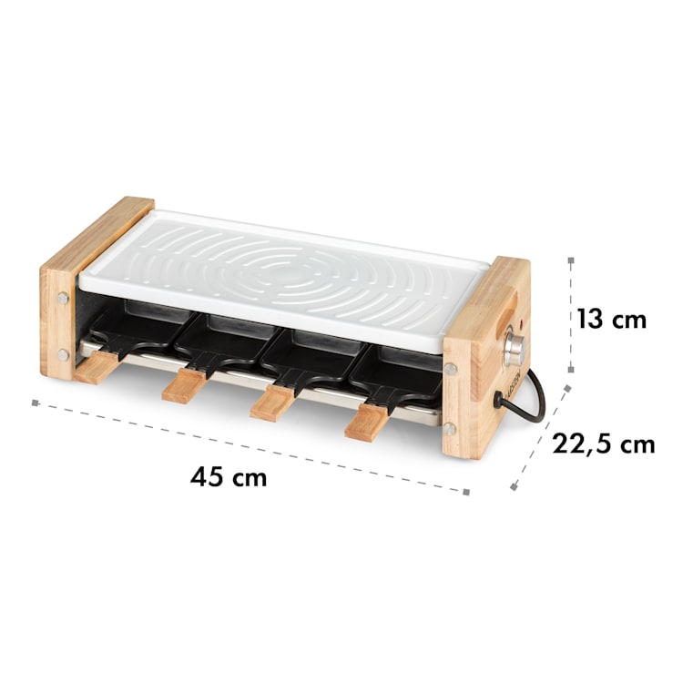 Chateaubriand Nuovo Raclette 1200W Aluminium 8 Personen Holz-Dekor Grillplatte (weiß) | 8 Raclette Pfännchen