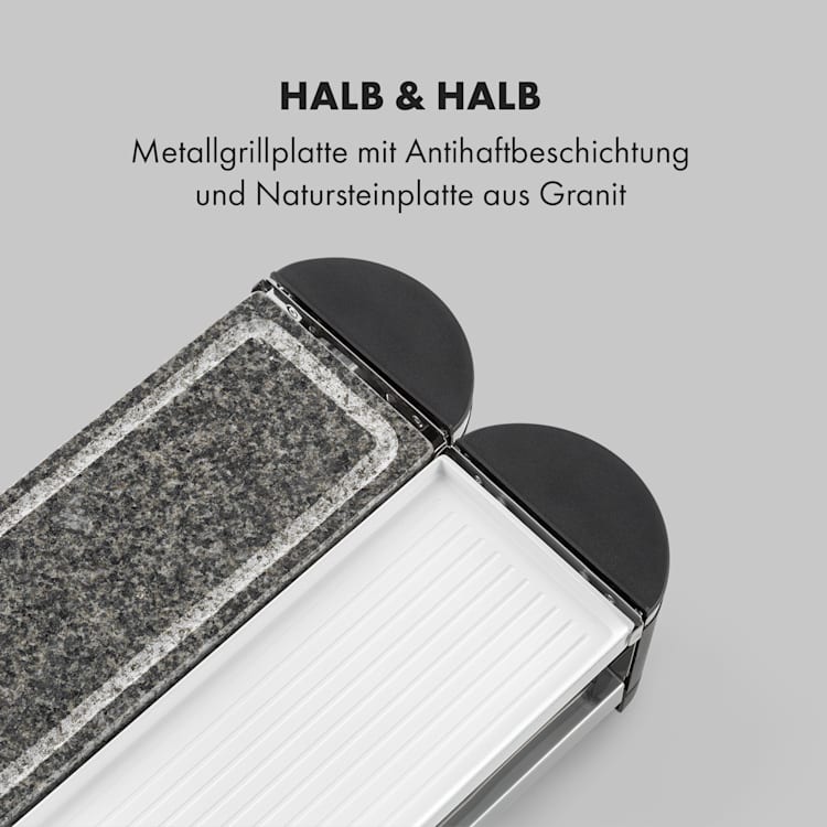 Tenderloin 50/50 Raclette-Grill 1200W 8 Personen Natursteinplatte Metallgrillplatte Naturstein / Grillplatte (weiß) | 8 Raclette Pfännchen