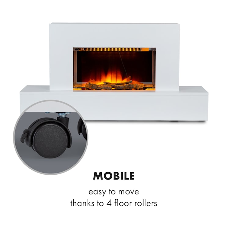 Heat 'n Beat Cheminée électrique 900/1800W LED enceinte Bluetooth Illusion de flammes Blanc