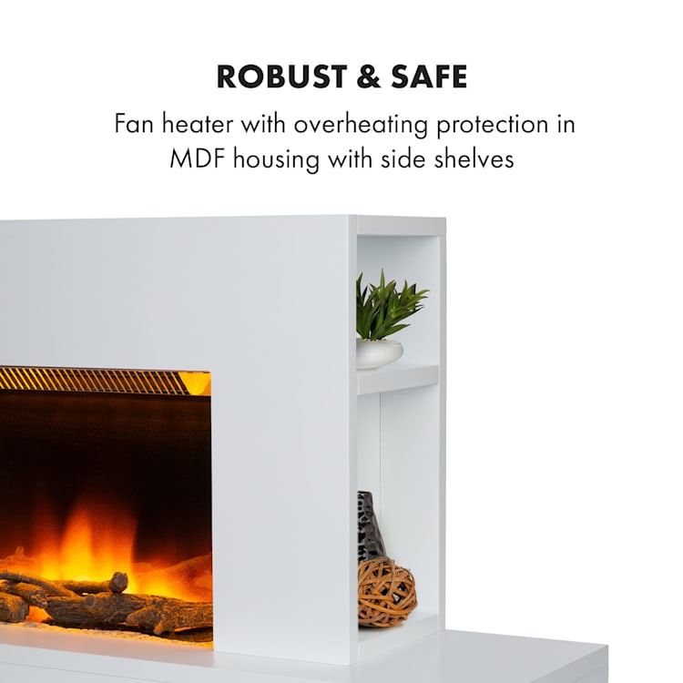 Heat 'n Beat Cheminée électrique 900/1800W LED enceinte Bluetooth Illusion de flammes Blanc