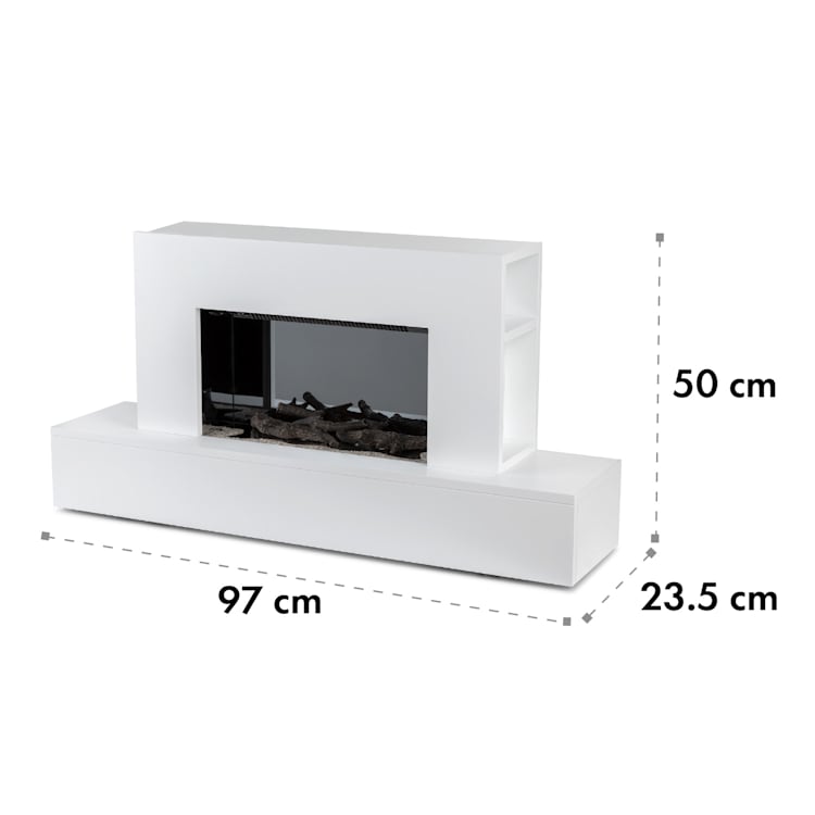 Heat 'n Beat Cheminée électrique 900/1800W LED enceinte Bluetooth Illusion de flammes Blanc