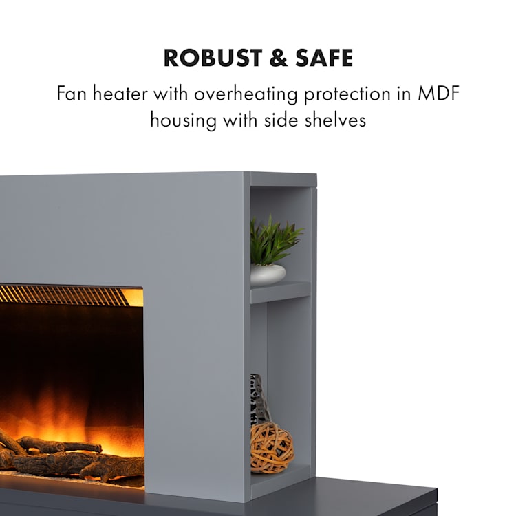 Heat 'n Beat, elektrický krb, 900/1800 W, LED, bluetooth reproduktor, sivý Šedá