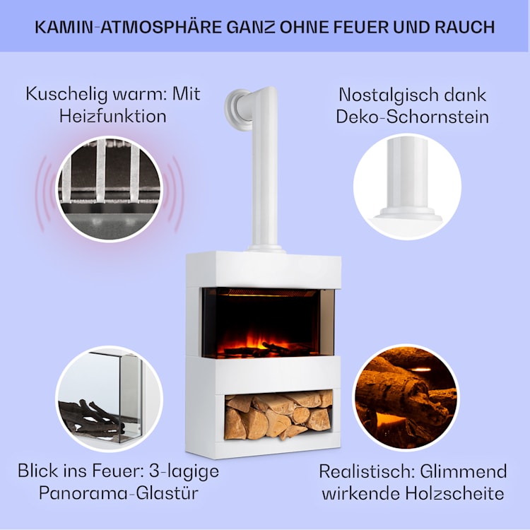 Zermatt Elektrischer Kamin 900/1800W Thermostat Flammenillusion Weiß