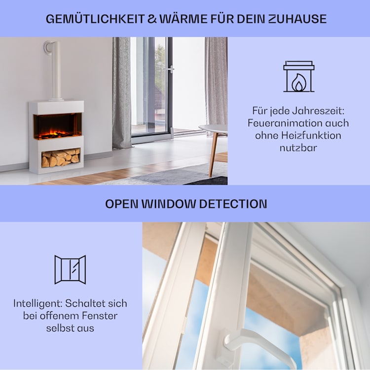 Zermatt Elektrischer Kamin 900/1800W Thermostat Flammenillusion Weiß
