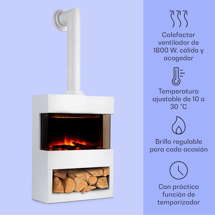 Klarstein Zermatt Chimenea eléctrica 900/1800 W Termostato Ilusión de llamas Tubo de la estufa Blanco