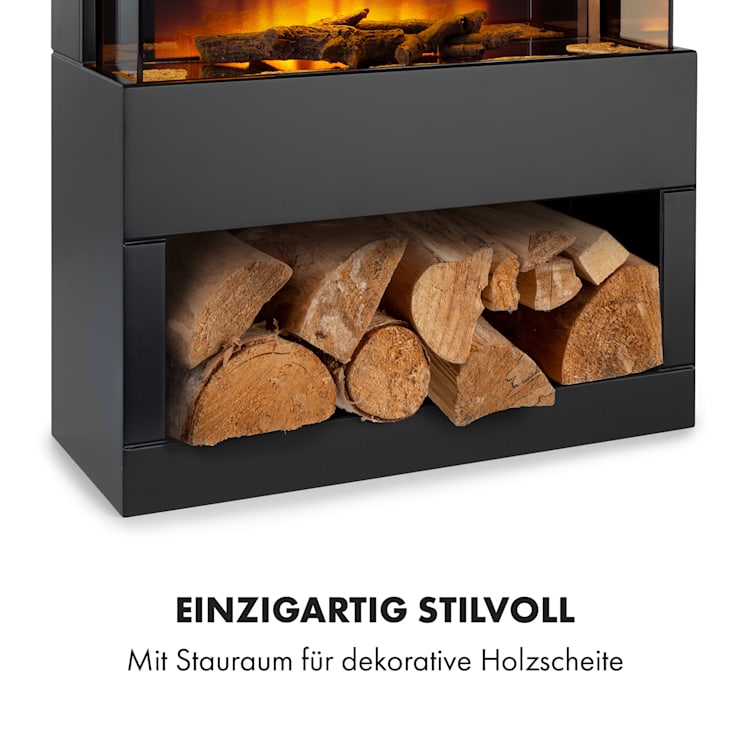 Klarstein Zermatt Elektrischer Kamin 900/1800W Thermostat Flammenillusion Ofenrohr Schwarz