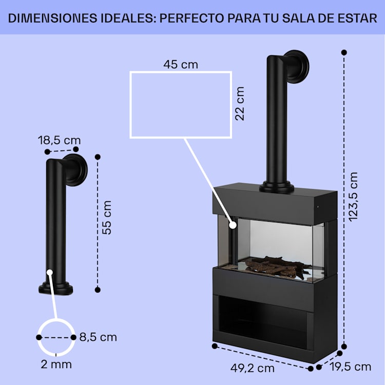 Klarstein Zermatt Chimenea eléctrica 900/1800 W Termostato Ilusión de llamas Tubo de la estufa Negro