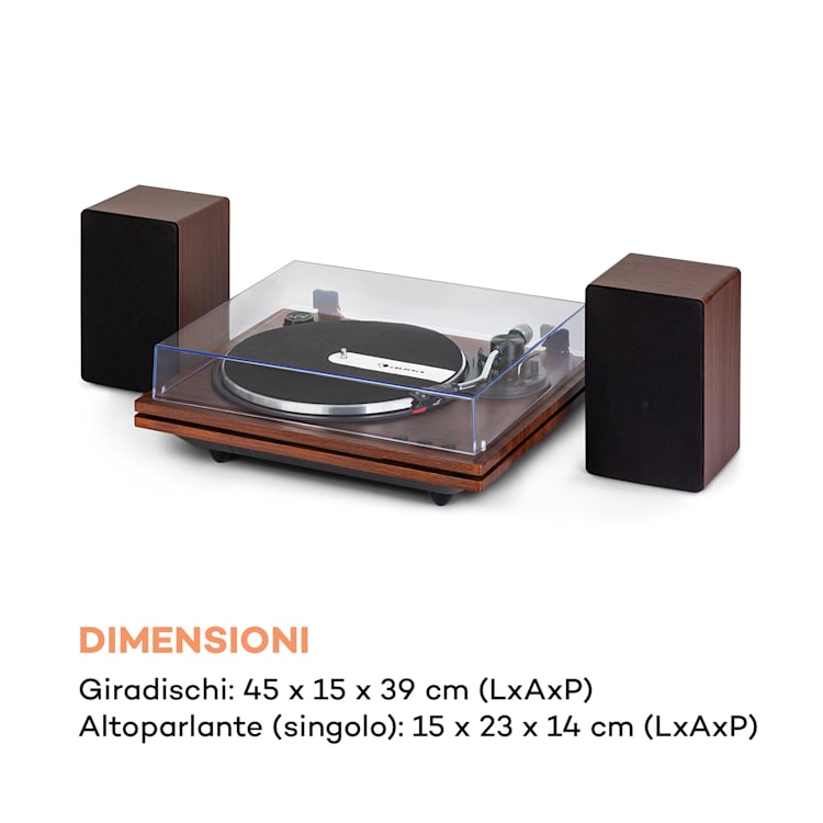 TT-Play PLUS, Giradischi, Altoparlanti, BT, 33/45 rpm, 20Wmax. Marrone