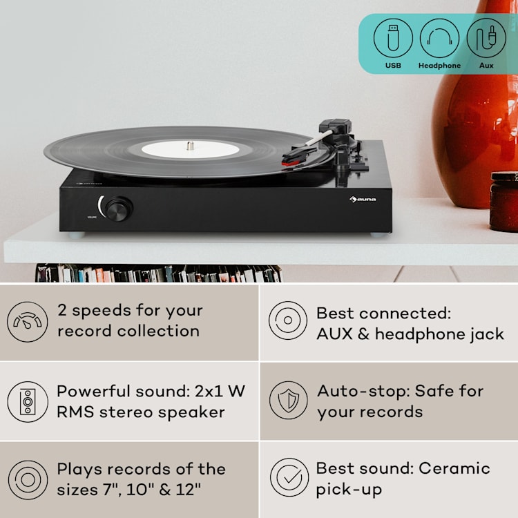 Predvajalnik, gramofon, DIY, vključno z zvočnikom, 33/45 vrtljajev na minuto