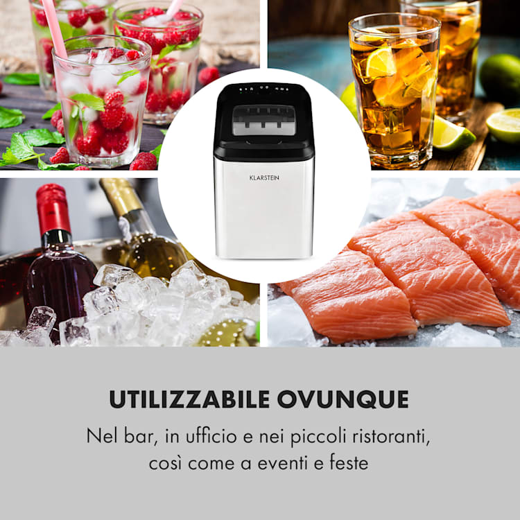 Partytime, Macchina del Ghiaccio, Ghiaccio Trasparente, 15kg/24h, Acciaio Inox, argento Argento
