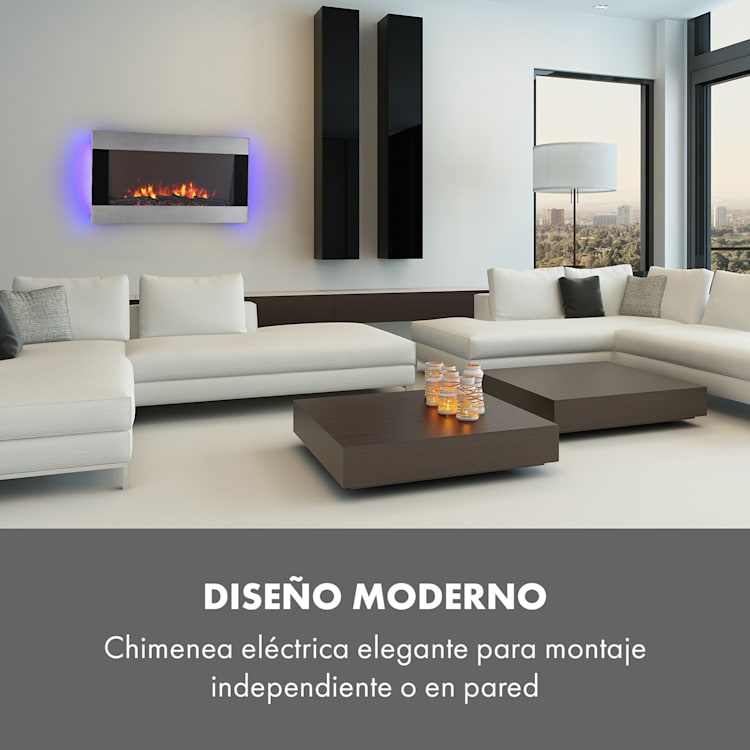 Basel Illumine Chimenea eléctrica efecto llamas LED 2000 Watt 2 niveles de calefacción atenuación