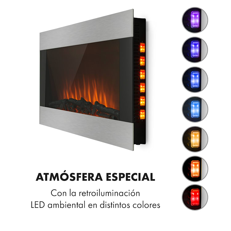 Basel Illumine Chimenea eléctrica efecto llamas LED 2000 Watt 2 niveles de calefacción atenuación