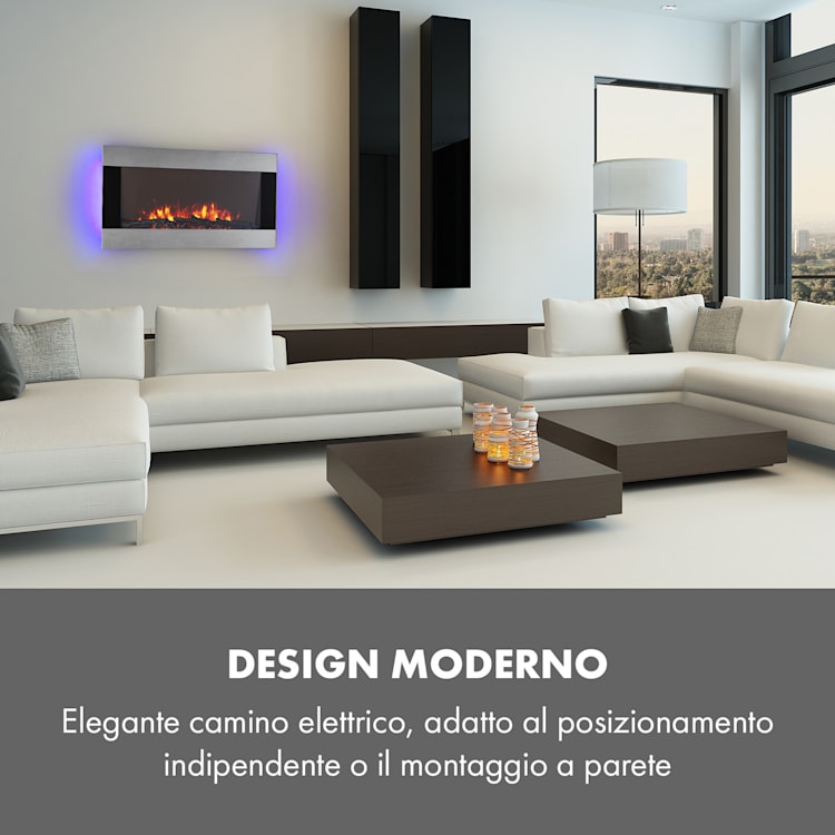 Camino elettrico Basel Illumine | Luce al LED per la fiamma | 2000 Watt | 2 livelli di riscaldamento | dimmerabile