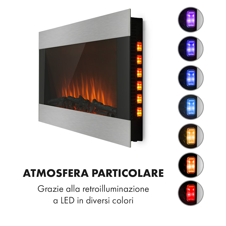 Camino elettrico Basel Illumine | Luce al LED per la fiamma | 2000 Watt | 2 livelli di riscaldamento | dimmerabile
