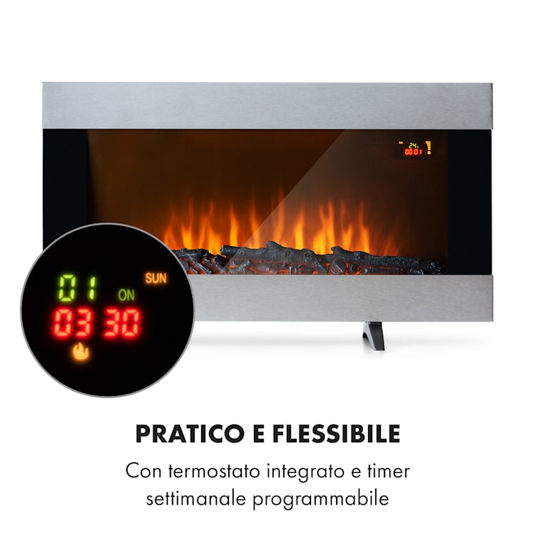 Camino elettrico Basel Illumine | Luce al LED per la fiamma | 2000 Watt | 2 livelli di riscaldamento | dimmerabile