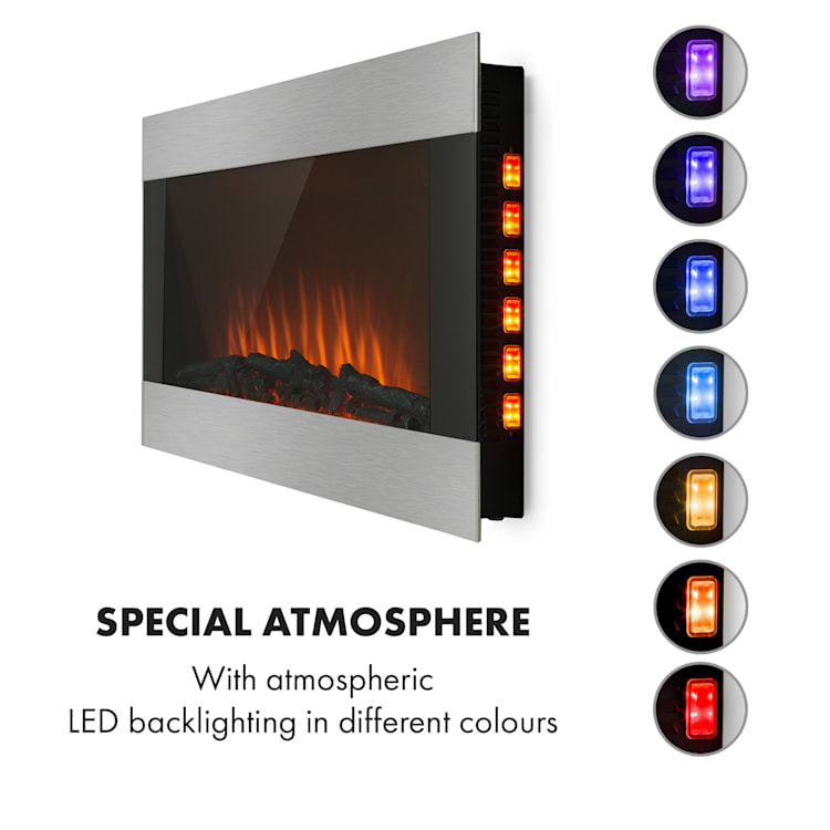 Basel Illumine, șemineu electric, 2000 W, 2 nivele, termostat, sticlă, oțel inoxidabil