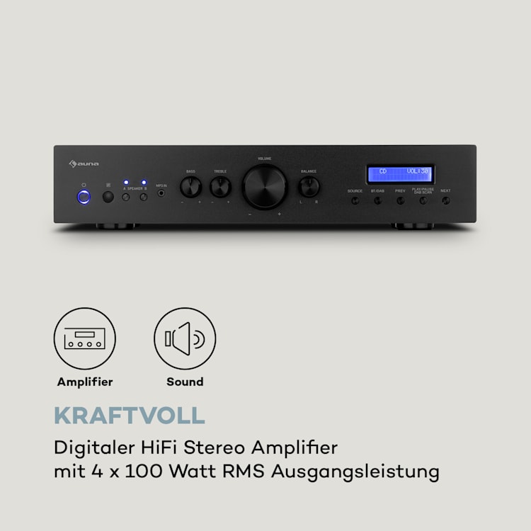 AMP-CD608 DAB HiFi-Stereo-Verstärker 4x100W RMS DAB+ BT Opt.-In Schwarz