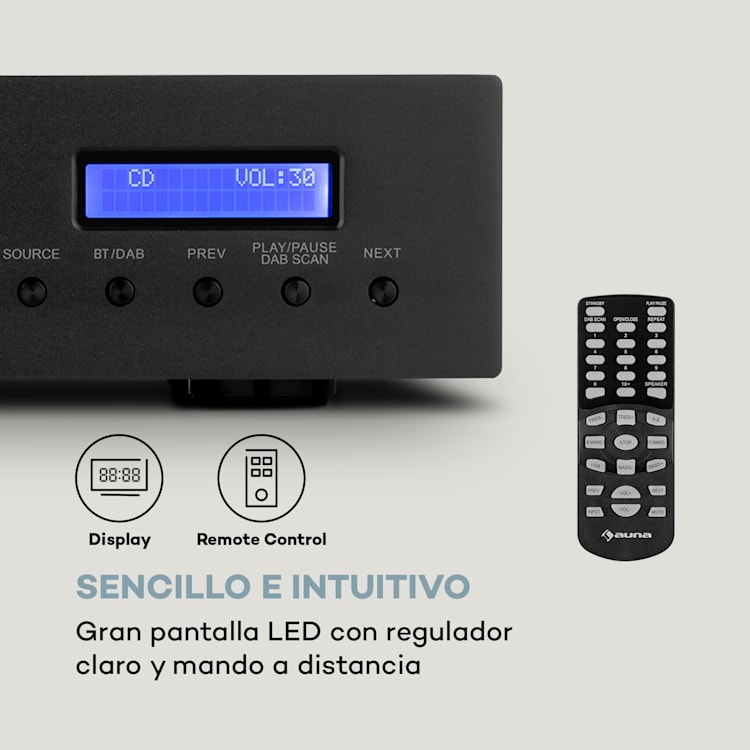 AMP-CD608 Amplificador estéreo DAB HiFi 4x100W RMS DAB+ BT Opt.-In Mando a distancia Negro