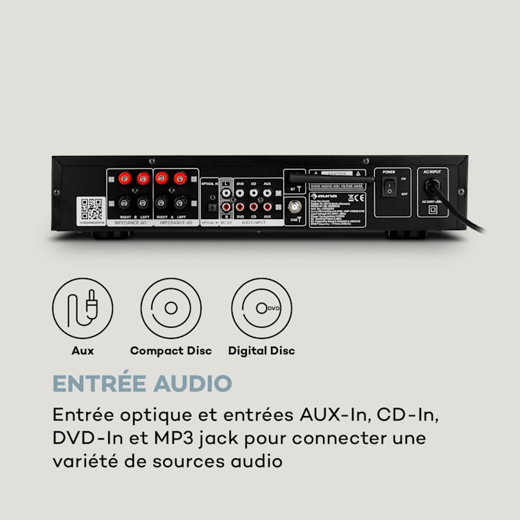 AMP-CD608 DAB amplificateur HiFi stéréo 4x100W RMS DAB+ BT entrée Optique télécommande Noir