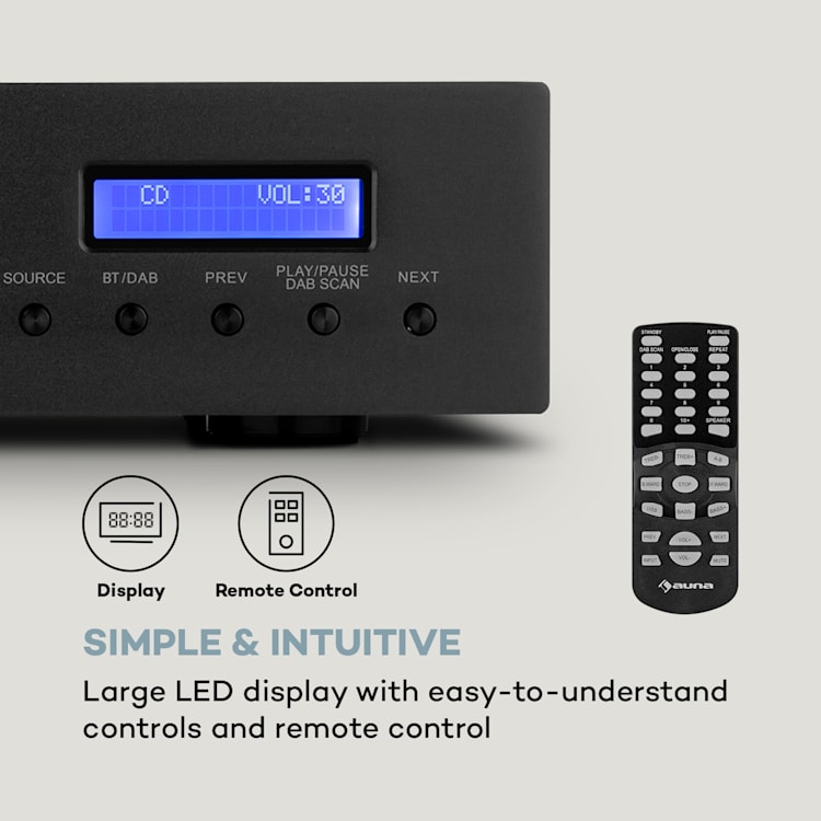 AMP-CD608 DAB Amplificador Hi-Fi Stereo 4x100W RMS DAB+BT Opt-In Comando de Controlo Remoto Preto