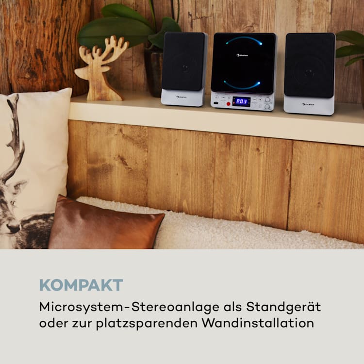 Microstar Microsystem Vertikalanlage CD-Player BT/USB Fernbedienung Silber