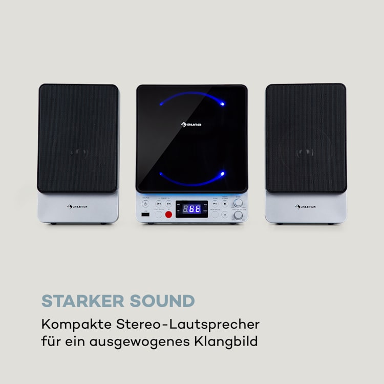 Microstar Microsystem Vertikalanlage CD-Player BT/USB Fernbedienung Silber
