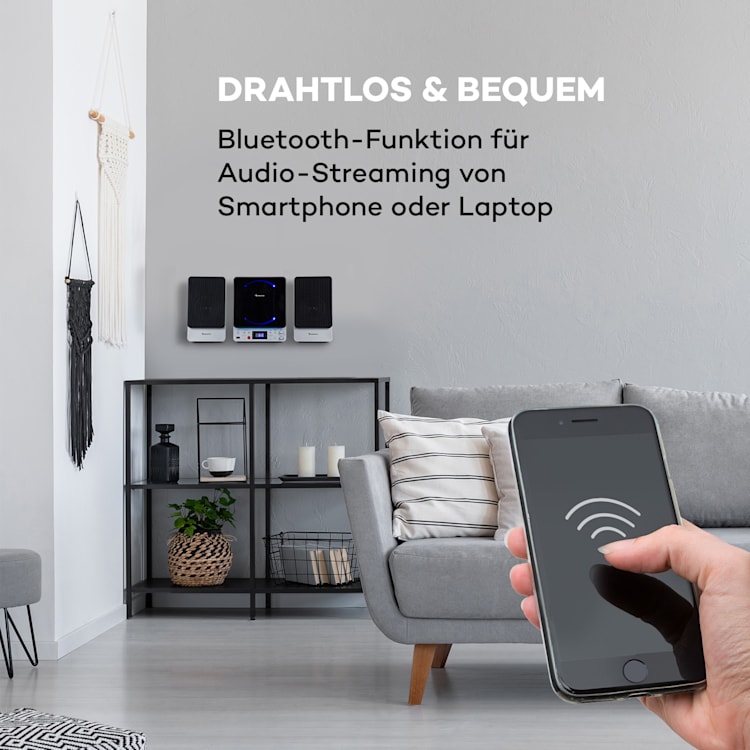 Microstar Microsystem Vertikalanlage CD-Player BT/USB Fernbedienung Silber