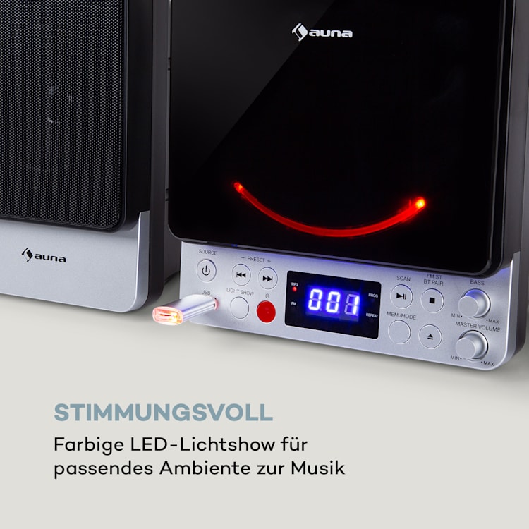 Microstar Microsystem Vertikalanlage CD-Player BT/USB Fernbedienung Silber