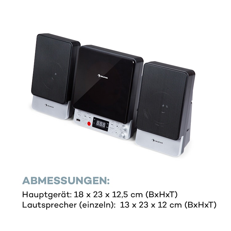 Microstar Microsystem Vertikalanlage CD-Player BT/USB Fernbedienung Silber