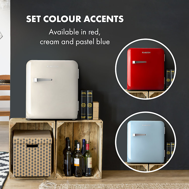 Audrey Mini, retro chladnička, energet. trieda F, mraziaci priečinok, LED 37 Ltr | Krémová