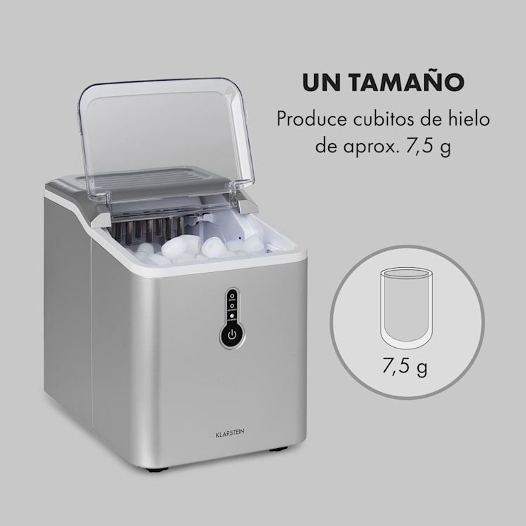 Chillout Máquina de cubitos de hielo tipo bullet 12kg/24h tanque de agua de 1,5 litros color plateado Plata