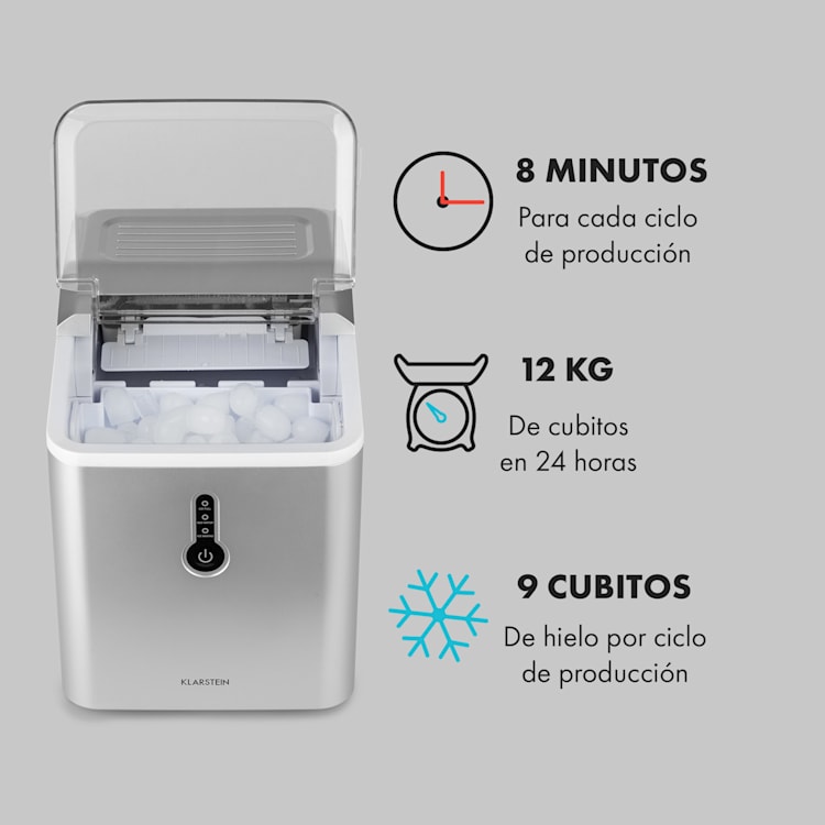 Chillout Máquina de cubitos de hielo tipo bullet 12kg/24h tanque de agua de 1,5 litros color plateado Plata