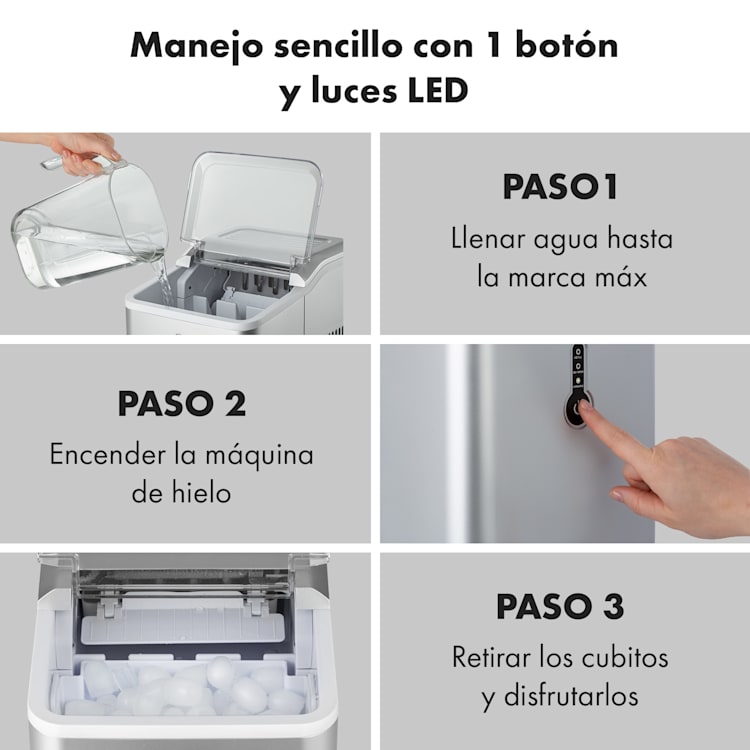 Chillout Máquina de cubitos de hielo tipo bullet 12kg/24h tanque de agua de 1,5 litros color plateado Plata