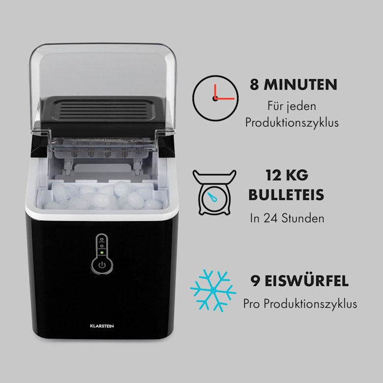 Chillout Eiswürfelmaschine Bulleteis 12kg/24h Wassertank: 1,5 l Schwarz