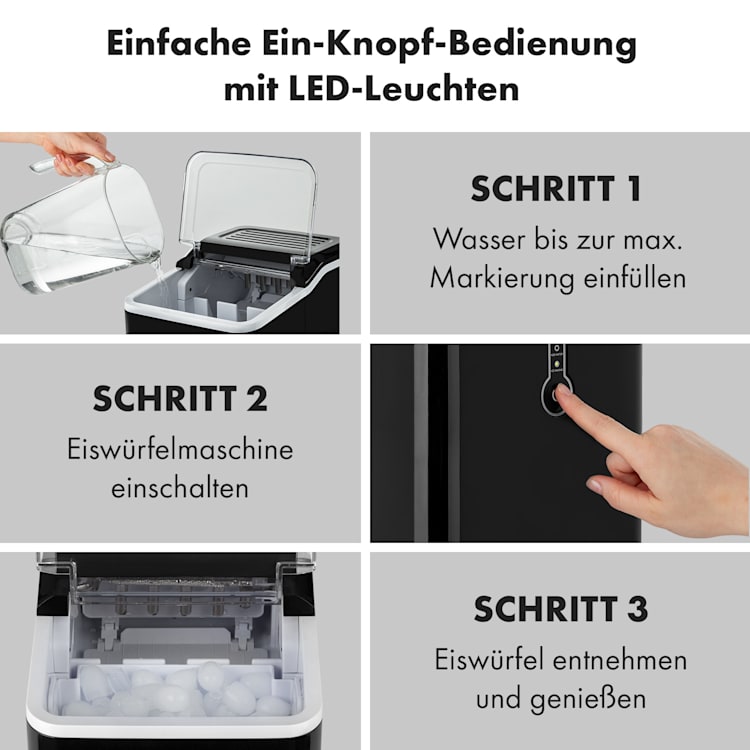 Chillout Eiswürfelmaschine Bulleteis 12kg/24h Wassertank: 1,5 l Schwarz