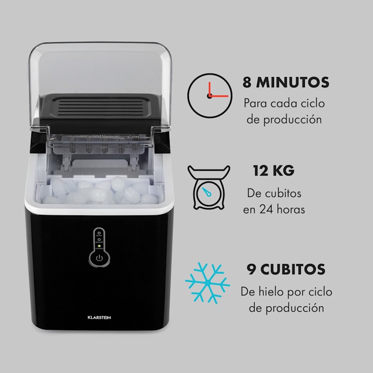 Chillout Máquina de cubitos de hielo tipo bullet 12kg/24h tanque de agua de 1,5 litros color negro Negro