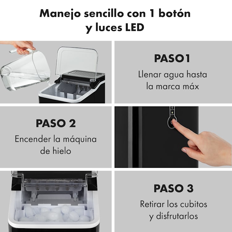Chillout Máquina de cubitos de hielo tipo bullet 12kg/24h tanque de agua de 1,5 litros color negro Negro